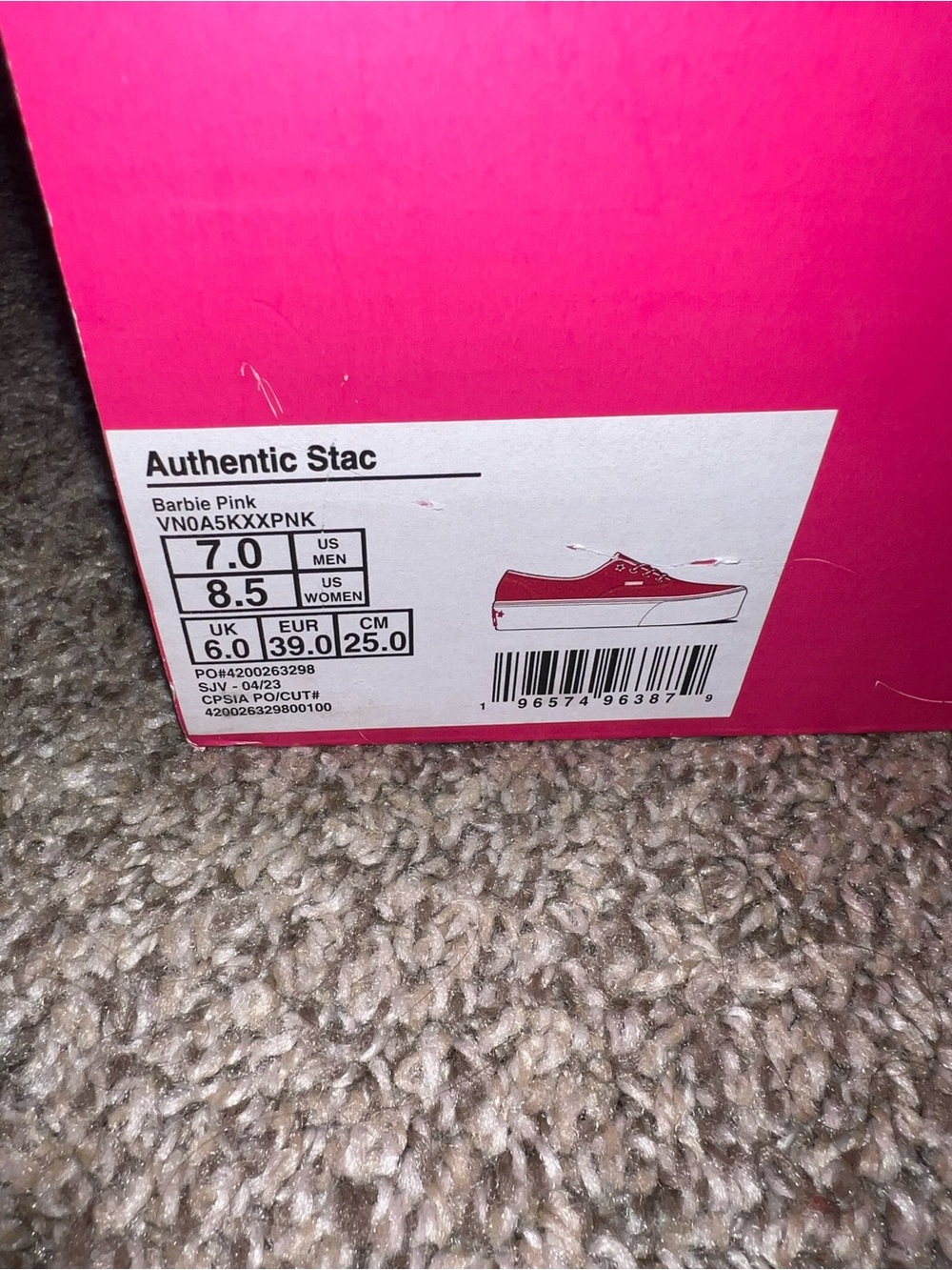 Vans x Barbie Women’s Pink Authentic Stac Hot Pink Metallic Shoes NEW IN BOX! 7 - Picture 7 of 7